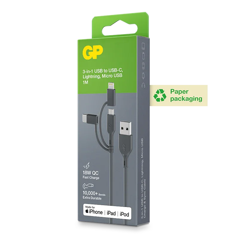Beställ nu GP USB Cable , 3-in-one 1m
