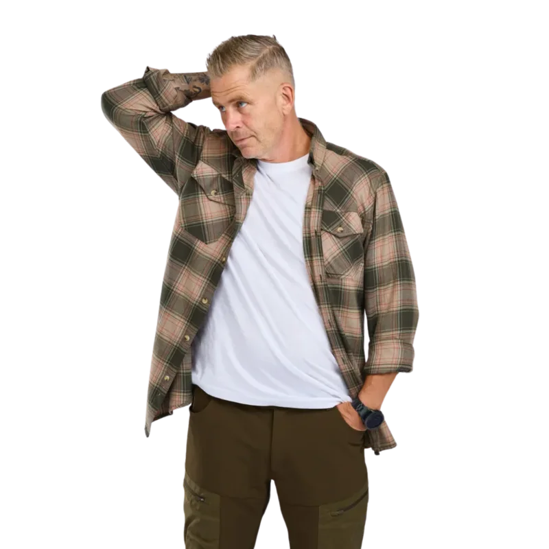 Pinewood Finnveden Forest Flannel Shirt M Olive/D.Green Premium