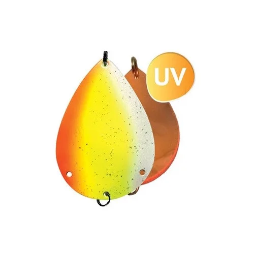 Nyhet Søvik DividalsBlinken 70mm - UV Fluo Gul Orange Vit/Koppar (Rödingblänke)