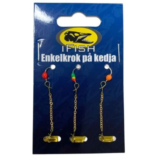 Begränsat antal IFISH Enkelkrok på kedja - Pimpelkedja (3-Pack)
