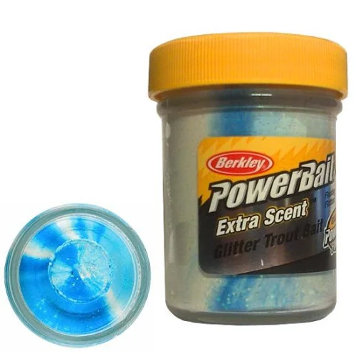 Powerbait Natural Scent Glitter Garlic - White / Neon Blue Premium