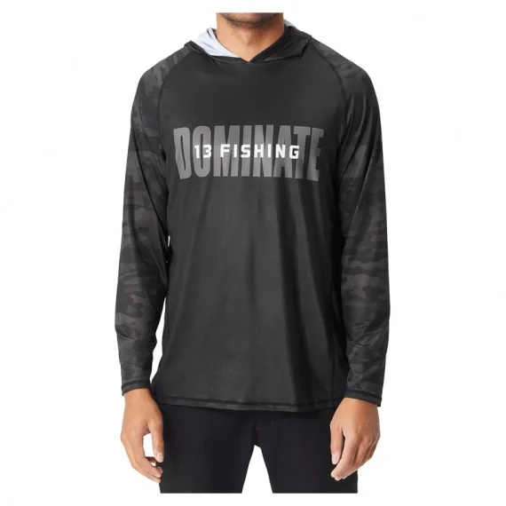 13 Fishing Long Sleeve Hooded Shirt Noire Erbjudande