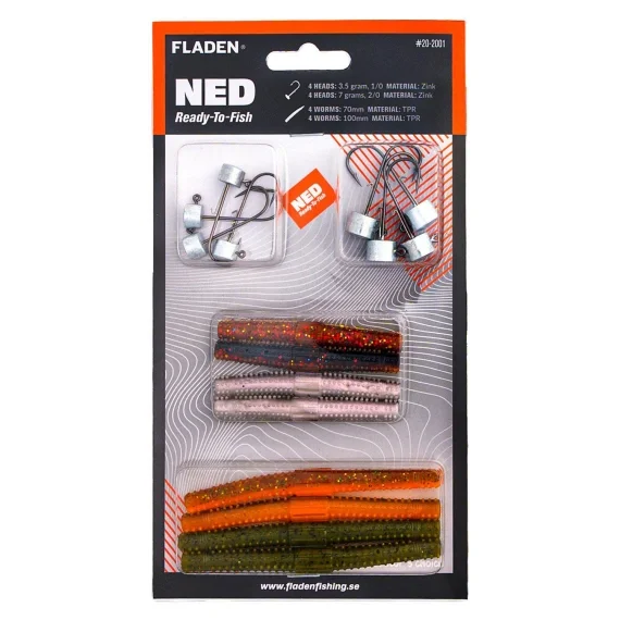 Erbjudande Fladen NED ready to fish 8 heads 8 worms