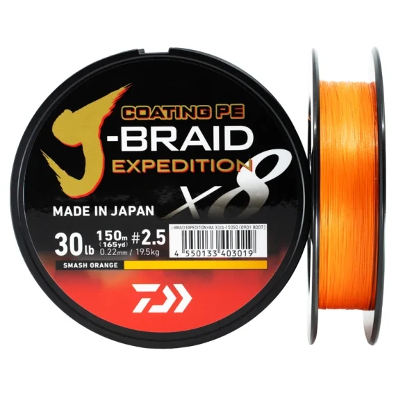 Begränsat antal Daiwa J-Braid Expedition x8E 150m Smash Orange