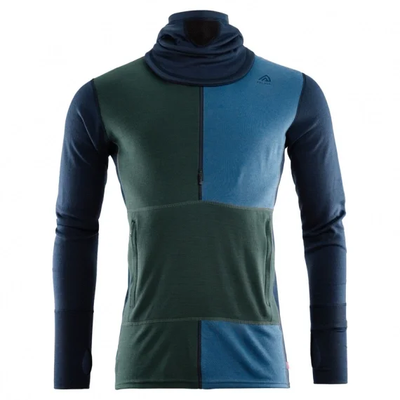Köp online Aclima WarmWool Hoodsweater w/zip M's Navy Blazer/Green Gables/Coastal Fjord