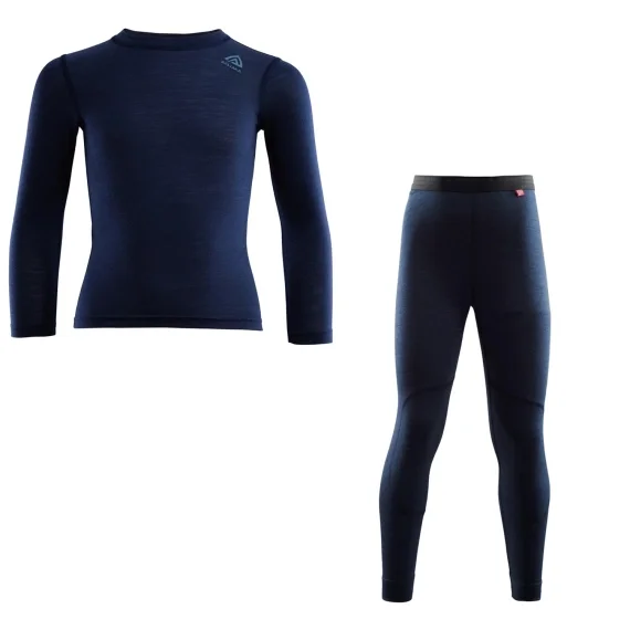 Kampanj Aclima LightWool 140 Crewneck & Longs Kids Navy Blazer