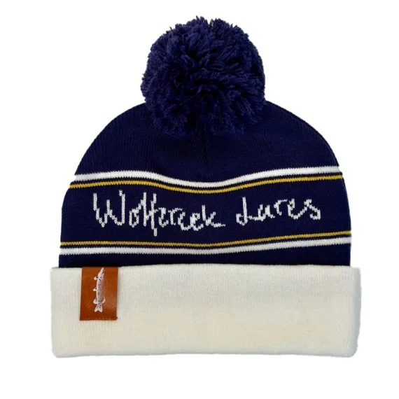 Billig Wolfcreek Classic Logo Pom Pom Beanie - Navy/ White