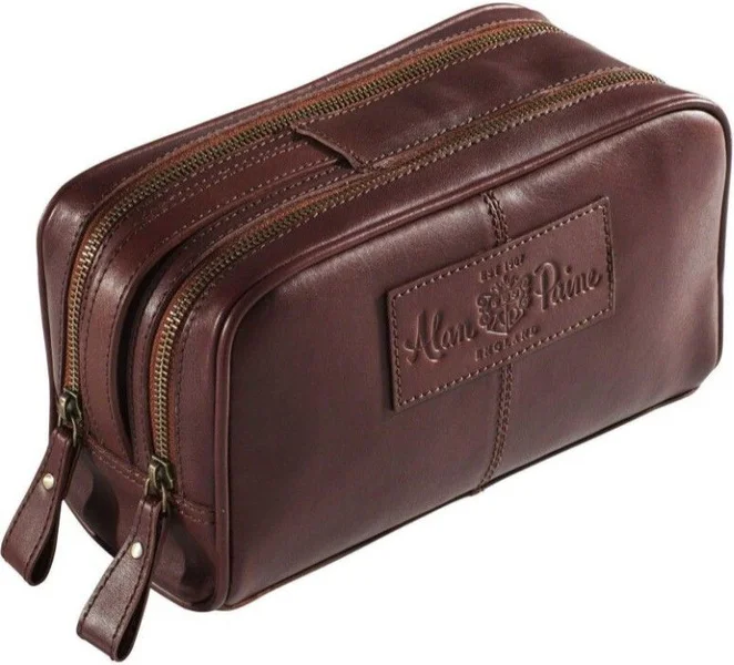 Rabatter Leather Wash Bag Brown