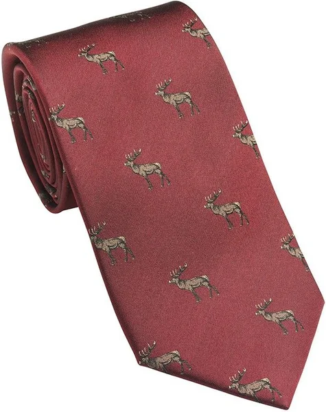Kampanj Stag Deer Silk Tie Vintage Red