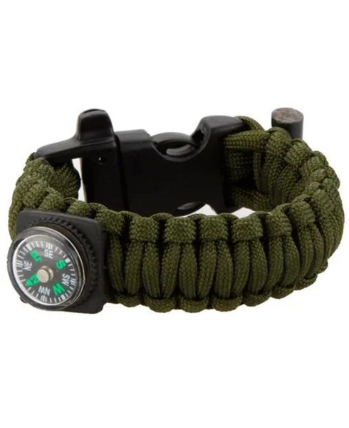 Survival Bracelet m/ Fire Starter & Compass Olivengrønn Lägg i varukorgen