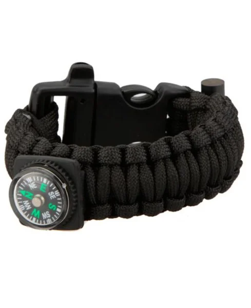 Lågt pris Survival Bracelet m/ Fire Starter & Compass Svart