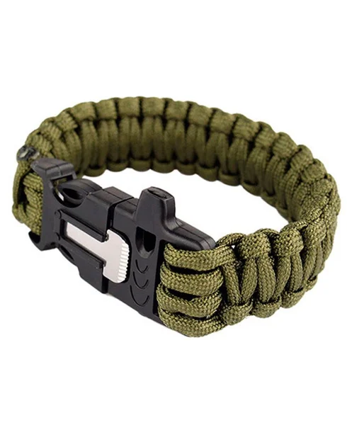 Survival Bracelet m/ Fire Starter Olivengrønn Snabb frakt