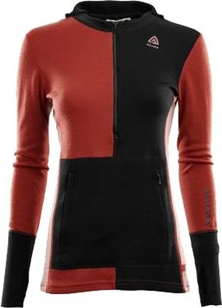 Aclima WarmWool Hood Sweater w/zip Woman Jet Black/Red Ochre/Cognac Sista chansen