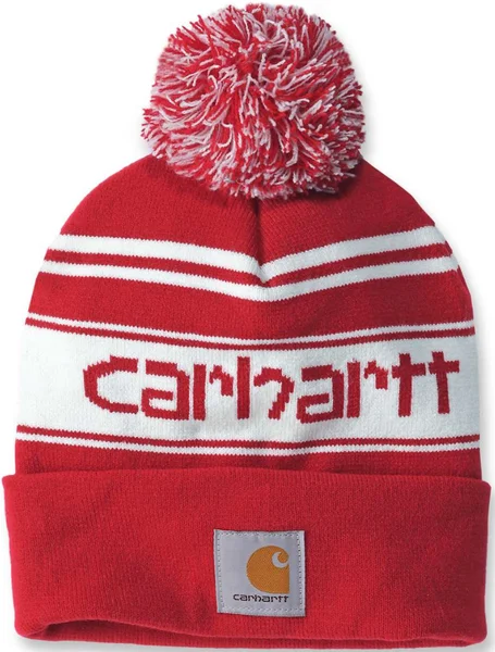 Populär Carhartt M's Knit Cuffed Logo Beanie Red/Winter White