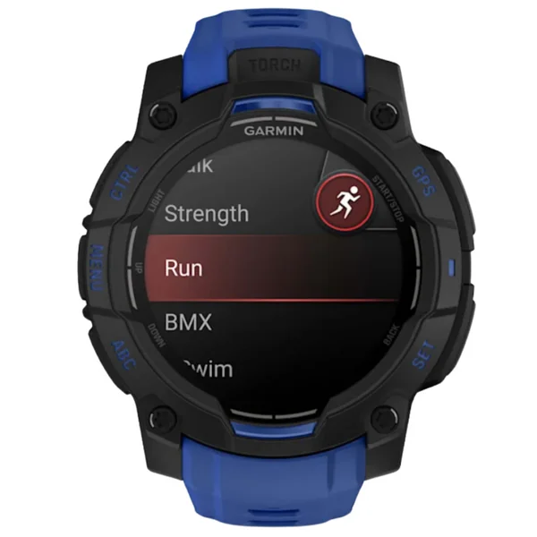Instinct 3 - 45 mm, Amoled Black With Bolt Blue/Black Silicone Band Populär