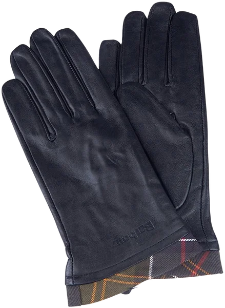 W's Tartan Leather Glove Black Kampanjpris